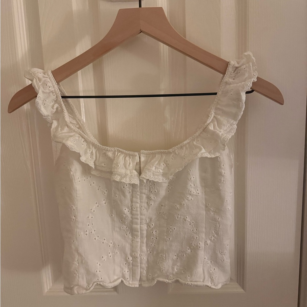 Wild Fable White Eyelet Ruffle Cropped Tank Top